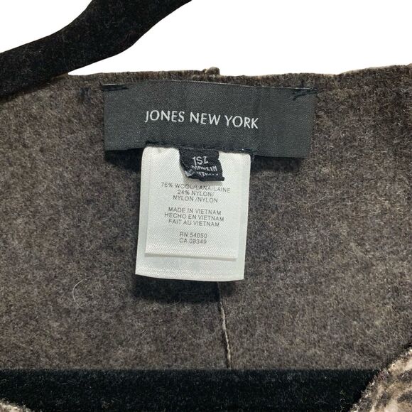 Jones New York Womens Wool Blend Animal Print Poncho Cape One Size Boho - Picture 6 of 9